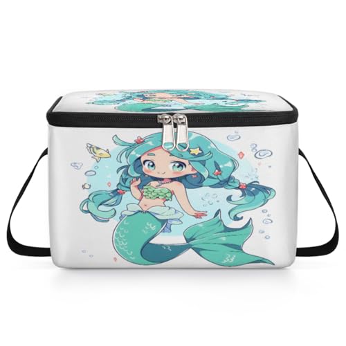 GzLeyigou Beach Pretty Mermaid Lunch Bags for Women Men 9 Cans, Hot & Cold Food Delivery Bag Insulated Grocery Bag Insulated Lunch Box Mermaid Cooler Bag for Office Work Picnic Beach