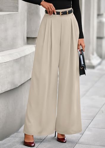 PRETTYGARDEN Womens Fall Wide Leg Trousers 2025 High Elastic Waist Loose Pleated Long Flowy Palazzo Work Pants with Pockets - Image 5