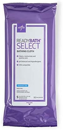 Medline ReadyBath Select Wipes, Unscented, Body Cleansing Cloths, Medium Weight Wipes (5 Count Pack, 30 Packs)