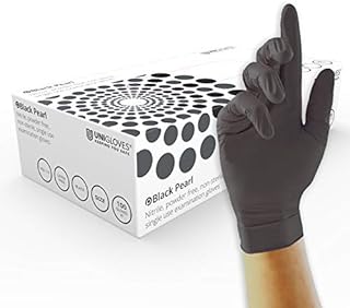 UNICARE 2504A PF Nitrile Gloves, Black, Large, Set of 100