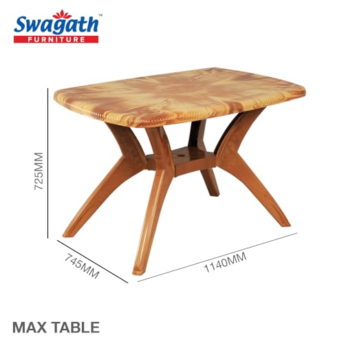 Image of Furniture 4 Seater MAX Plastic Cross Leg Dining Table with 4 Beauty Cushioned Chairs - Sandalwood Finish, DIY (Do-It-Yourself) - Ideal for Home, Garden & Cafeteria