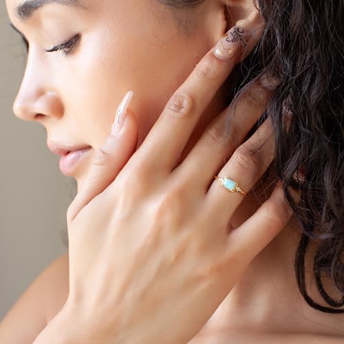 Dainty Opal Engagement Ring – Sterling Silver or Gold, October Birthstone Solitaire Ring with Side Stones, Anniversary & Birthday Gift for Women4