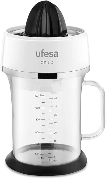 Ufesa EX4970 Delux электрическая соковыжималка для цитрусовых емкость 1 5 л с крышкой для хранения в холодильнике подходит для мытья в посудомоечной машине 40 Вт пластик 1 2 л бело-черная