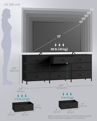 Image of SONGMICS Dresser with 9 Fabric Drawers, TV Stand for TVs Up to 70 Inches