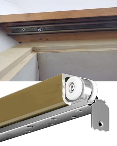 Kit para Puerta Corredera Pocket de 48in con 4 Ruedas, Riel de Aluminio en Color Champagne Gold para Gabinete/Granero/Puerta Oculta