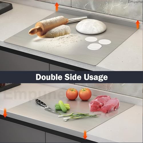 Image of Stainless Steel Countertop Chopping Board 50 x 40 cm | L | Free 31 x 21 cm Rectangular Chopping Board with Rubber Skid & Straw || Pack of 2