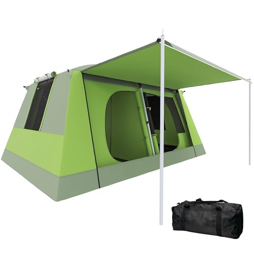 Outsunny Tente de Camping avec Porche pour 4 Personnes, Tente familiale légère Portable Facile à Installer, Sac de Transport et Crochet Inclus, pour Voyage...