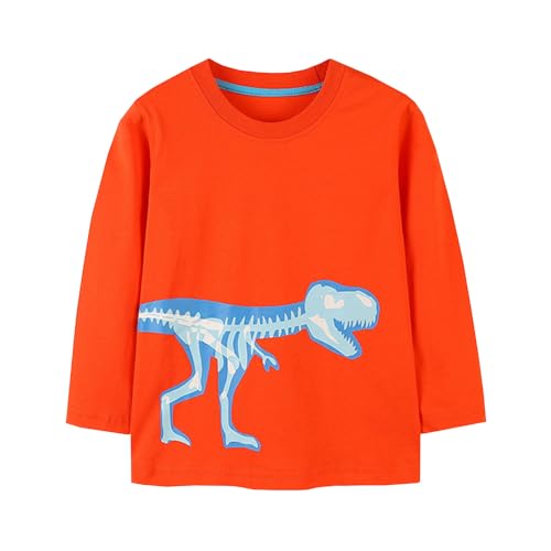Unisex Kids Tie Dye Sweatshirt Toddler Boys Girls Glow In The Dark Long Sleeve Sweatshirt Dinosaur (Orange, 6-7 Years)