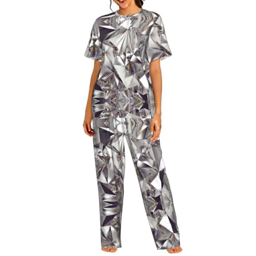 Pyjama femme manches courtes et pantalon long en imprimé cristal pour vos soirées détente