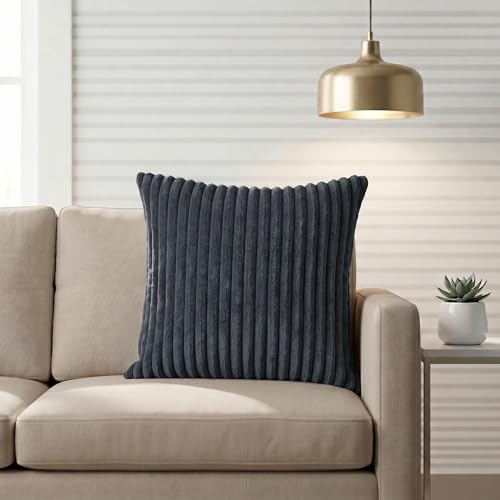 Image of Yellow Weaves Pencil-Stripe Fur Cushion Covers | Soft Polyester | Decorative Sofa & Throw Pillow Covers | 16x16 Inches, Pack of 1 (Bluish Grey)