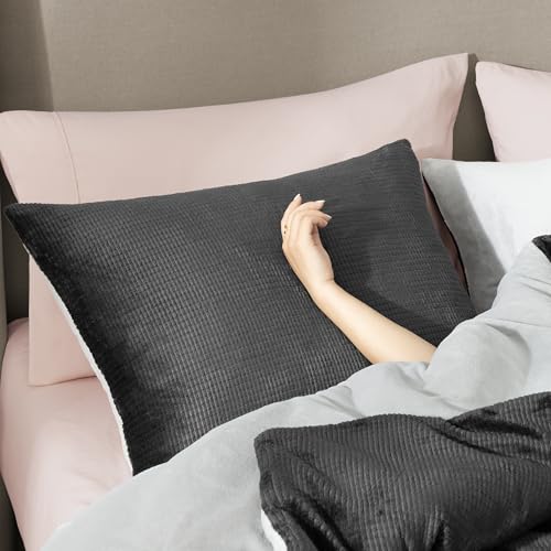 Image of UGG Remina Twin Comforter Set 4 Piece Bed in a Bag with Throw Blanket, Decorative Pillow, Sham, and Reversible Comforter Hypoallergenic Washable College Dorm Bedding, Twin XL, Charcoal Grey