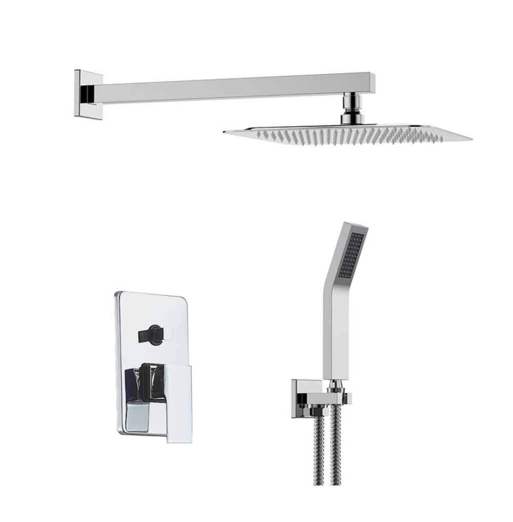 Système de douche mitigeur chromé jet pluie avec pommeau de douche encastré