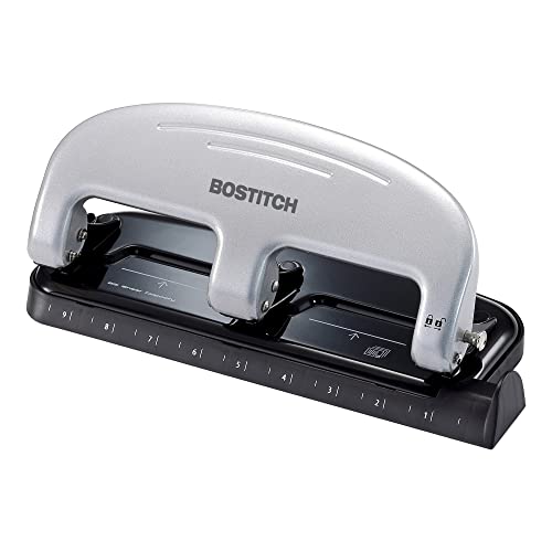 bostitch office ez squeeze 3-hole punch 20 sheet capacity reduced effort no jam technology  silver