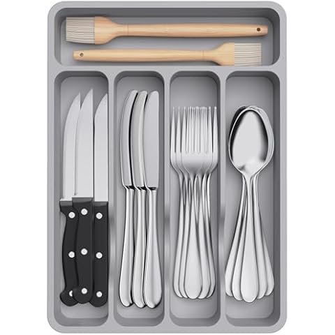 Lifewit Cutlery Drawer Organiser with 5 Compartments Cover