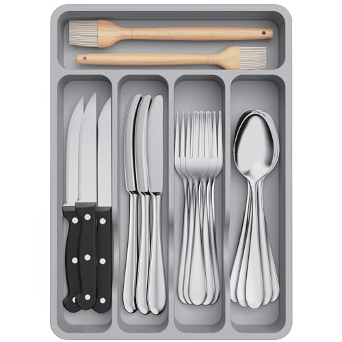 Lifewit Silverware Drawer Organizer Tray, Plastic Cutlery Storage for Kitchen, Flatware and Utensil...