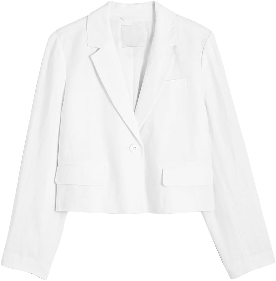 IDEALSANXUN Womens Cropped Blazer Casual Lightweight Cotton Linen Blazer Suit Jackets - Image 6