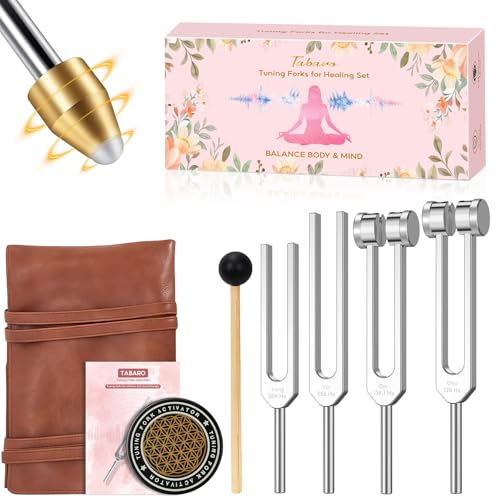 Tuning Forks for Healing Set - Includes 128HZ 136.1HZ 256HZ 384HZ Weighted & Unweighted Tuning Forks for Yoga, Meditation, Gift, Valentine's Day, Mother's Day, Birthday