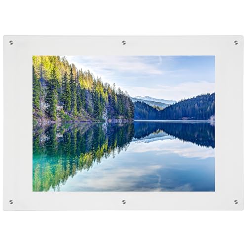 Rebecca Luxurious-18x24 Frameless Acrylic Picture Frame 18x24 inch - Ultra Clear 4mm Acrylic Floating Frame with Silver Brackets - Easy Wall Installation for Certificates, Graduation, Family Photos, Documents - Modern Photo Display (Transparent, 18x24)