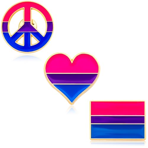 Nanafast 3Pcs LGBTQ Pride Heart Rainbow Lapel Pin Brooch Badge - Gay Lesbian Bi Trans Flag Pin for Pride Month Parades and Events - Accessories for Clothes, Bags and Hats-Bisexual