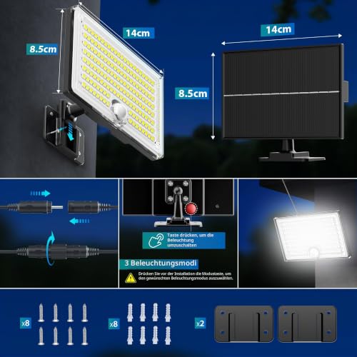 Giliwosy Solarlampen für Außen mit Bewegungsmelder,IP65 Wasserdicht,5m Kabel & Split-Design… – Ansicht 6