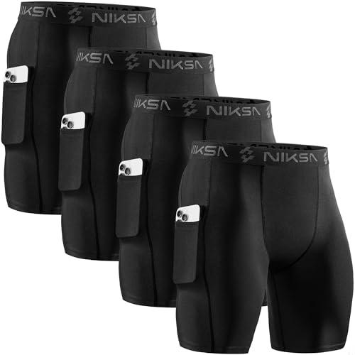 Niksa 2/4 Pack Compression Shorts Men with Pocket, Spandex Running
