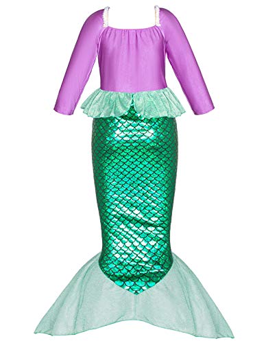 Little Girls Mermaid Princess Costume For Girls Dress Up Party With Crown Mace Green Dress 6-7 Years #TOP2