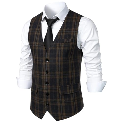 Men’S Formal V-Neck Tweed Herringbone Waistcoat Single Breasted Slim Fit Business Dress Suit Vests For Wedding4