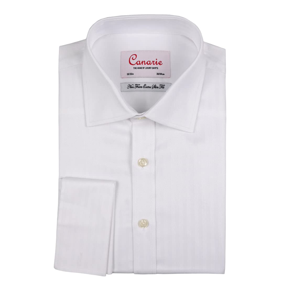 Canarie Shirts 17.5" White Herringbone Double Cuff