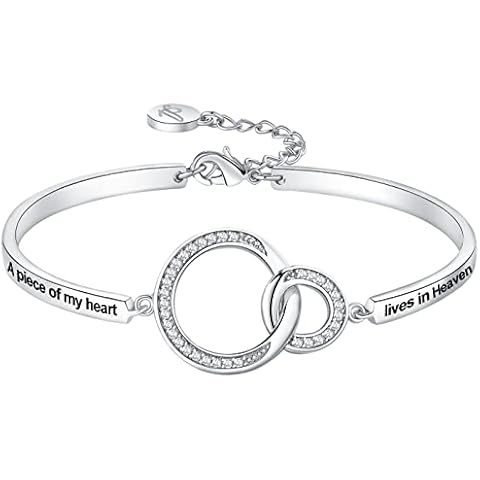 Aihitero Christmas Sympathy Gift, Engraved ‘A Piece of My Heart Lives In Heaven’ Bangle Bracelet, White Gold Bereavement Remembrance Memorial Jewelry Loss in Memory of Grandma Grandpa Baby Dad Mother Cover
