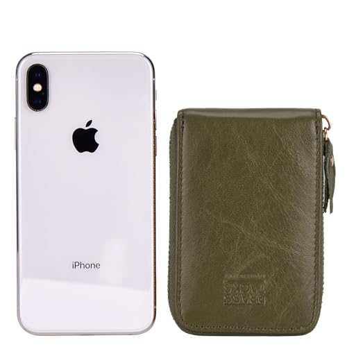 Image of Vintage Full Top Grain Leather Wallet RFID Blocking Multi Card Case with Zipper Pocket Card Holder for Men Women Gift Box