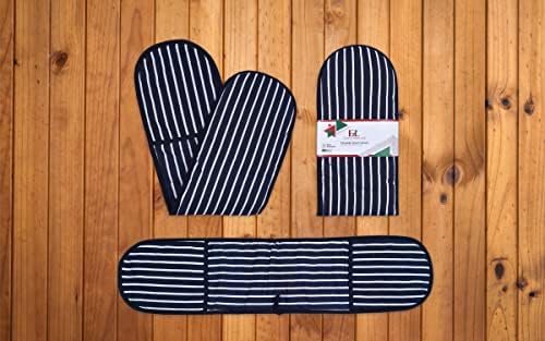 EURO LINEN Premium Quality Heat Resistant Oven Gloves - Non-Slip 100% Cotton double oven gloves for Cooking/Grilling/BBQ/Baking - Highly Absorbent and Skin-Friendly in Daily Use (Blue)