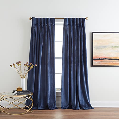 Dkny Velvet Inverted Pleat With Buttons Back Tab Window Curtain Panel Pair, 32 X 84 Inch, Indigo #TOP6