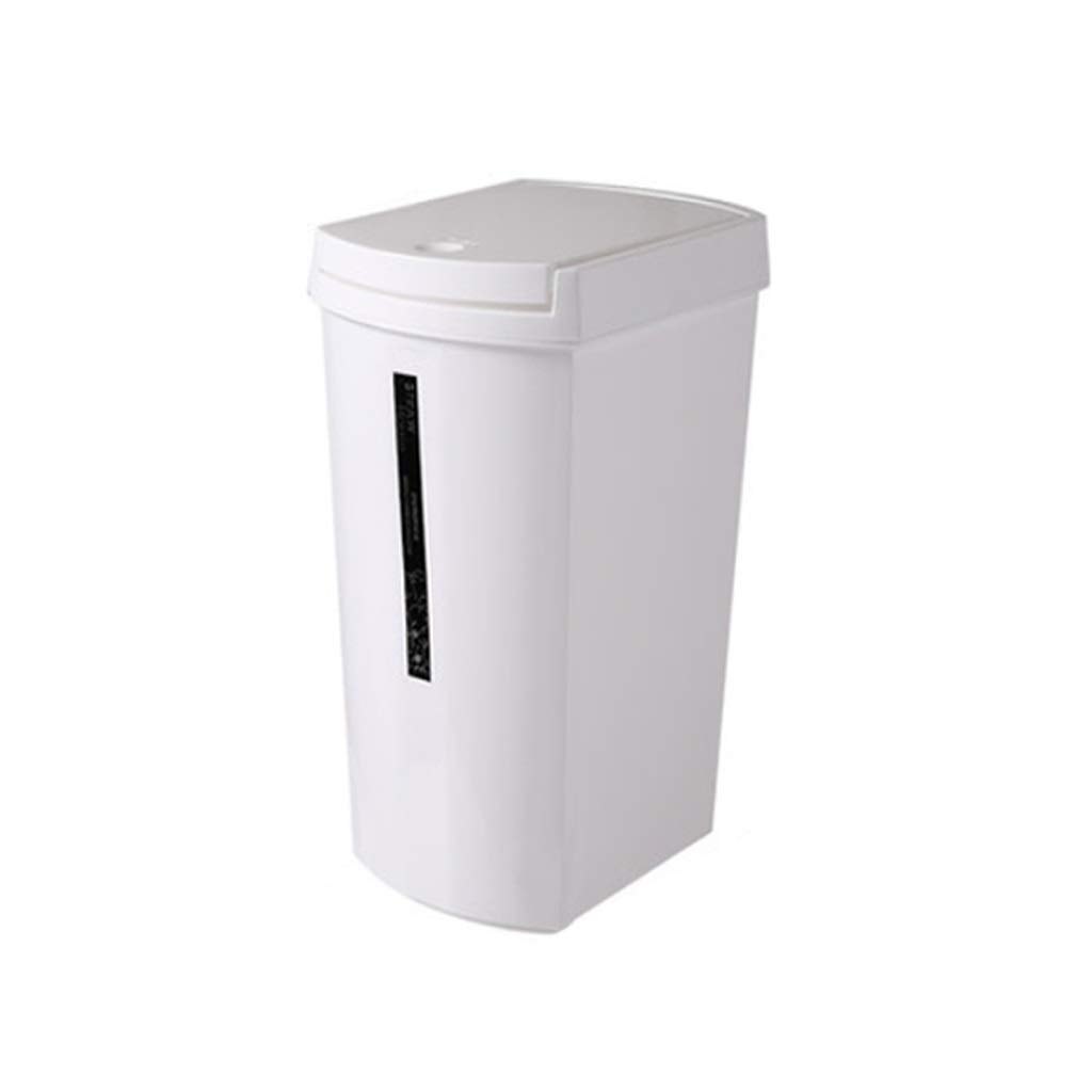 Garbage Can Trash Can Garbage Plastic Trash Can Household with Lid Rectangle Bathroom Wastebasket Indoor Recycling Box Sanitation Desktop Trash Can (Color : Brown) (White)