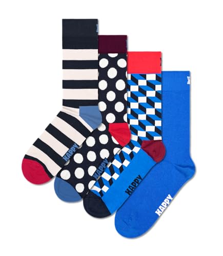 Happy Socks Fun Blue Crew Socks SetS, for Men and Women, made with Sustainable Cotton (US, Alpha, Small, Medium, Regular, Regular, 4-Pack Blue Mix Socks)