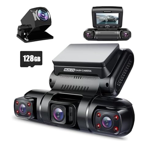 PRUVEEO 360 Degree View 4 Channel Dash Cam Front and Rear Inside Left Right, Dash Camera for Cars, Built-in GPS WiFi Night Vision, 24/7 Recording Parking Mode Monitor, Free 128G Card Cover