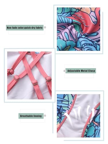 Image of Girls One Piece Swimsuits,Girls Bathing Suits with Adjustable Straps,Kids Hawaiian Floral Swimwear 3-16 Years