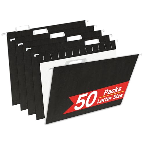 VZCPYTPM 50 Pack Hanging File Folders,Black Folder Letter Size 8.5x11 Inch