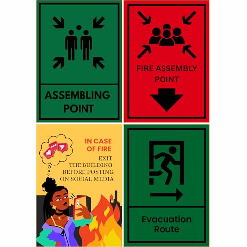 Image of Safety Sign Sticker Pack of 4 - Assembling Point, Fire Assembly Point & Evacuation Route Signs - 20.5 x 14.5 cm Peel & Stick Wall Safety Signboards for Home, Office, Factory & Workplace (Assembly point, Medium -20.5 x 14.5 CM)