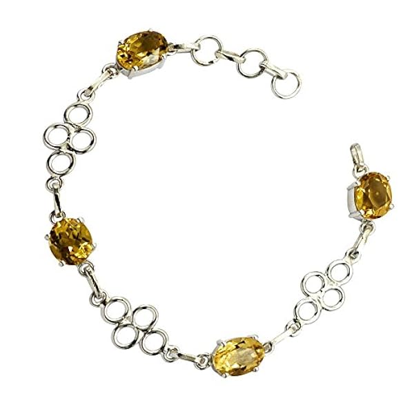 Gemsonclick Real Citrino Bracciale in Argento 925 per Donna Anello Stile Primavera Anello Chakra Healing L 6.5-8 Pollici