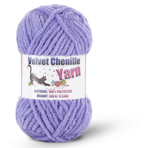 Image of Fluffy Chenille Yarn for Crocheting, Chunky Velvet Yarn for Crochet Amigurumi, Used for Making Baby Yarns Blanket, Clothes, Pattern Knitting Creations (1-Light Lavender)