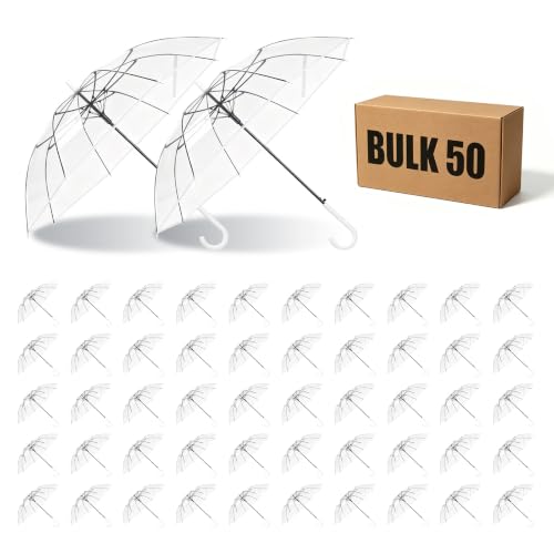 50 Pack Clear Wedding Umbrellas, Windproof Auto Open, 35.4-Inch POE Canopy by Generic - Used condition - US$143.99