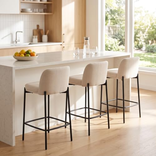 CIMOTA 26" Counter Height Bar Stools Set of 2, Upholstered Barstools, Beige