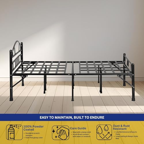 Image of DELITE KOM Lyra Foldable Metal Bed | King Size (6.4ft x 6ft) | Portable | No Installation | Strong Steel Frame | Powder Coated | Heavy Load | for 75 inchx72 inch Mattress | Glossy Black | 1 Year Warranty