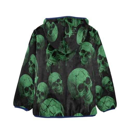 Green Skulls with Cracks and Drips Toddler Fleece Jacket Girl Boys Hooded Fleece Jacket Coat Warm2