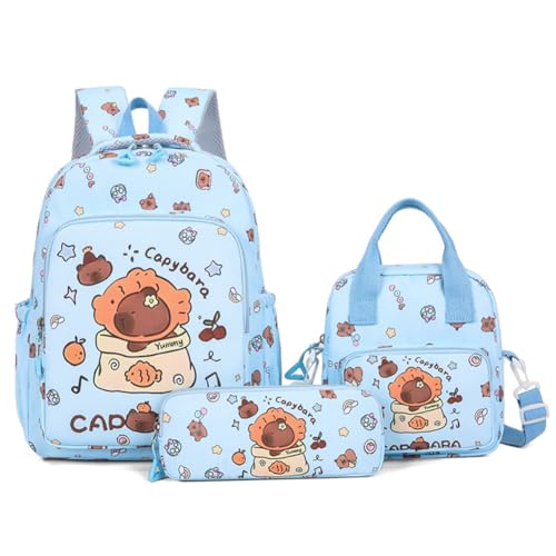 3-Pieces Funny Capybara Backpacks with and Lunch Bag (blue)