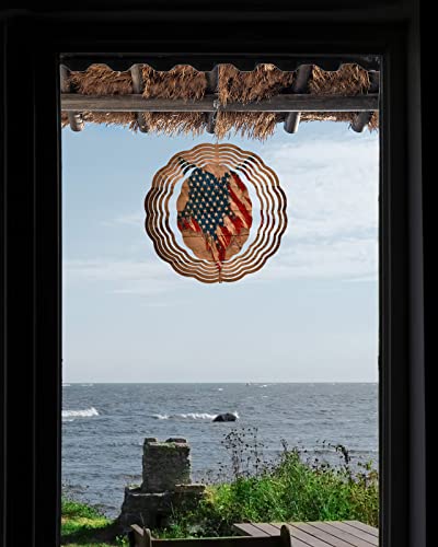 Wind Spinner American Flag Stainless Steel Spinner For Yard And Garden Star Wood Grain Wind Sculptures 8 Inch 3D Crafts Ornaments Hanging Wind Spinner For Outdoor & Indoor Decorations #TOP3