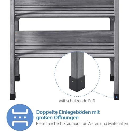 Yaheetech Pflanztisch Outdoor wetterfest, Gärtnertisch 77 x 37 x 90 cm mit verzinkter Arbeitsplatte & 2 Ablagefächer & 3 Haken Blumentisch aus Tannenholz für Garten/Balkon/Terrasse Grau
