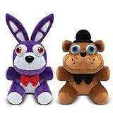 Baixhur Five Nights FNAF Plush Toys, 10-Inch 2PCS Freddy & Bonnie Stuffed Plushie Dolls with Animal Themed, Soft Plush Figure Sets for Game Fans Girls Boys Gift