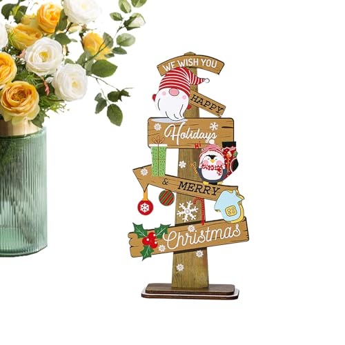 Wooden Christmas Trees Tabletop Decoration - Christmas Wooden Ornaments | Rustic Wood Tiered Tray Decor | Table Centerpiece Scene Accessories For Mantle Desktop Shelf Desk And Fireplace