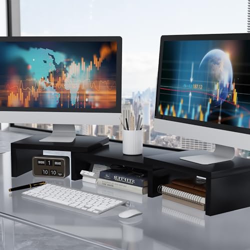 Buy SUPERJARE Dual Monitor Stand Riser, Adjustable Length and Angle Screen Stand, Desktop Stand